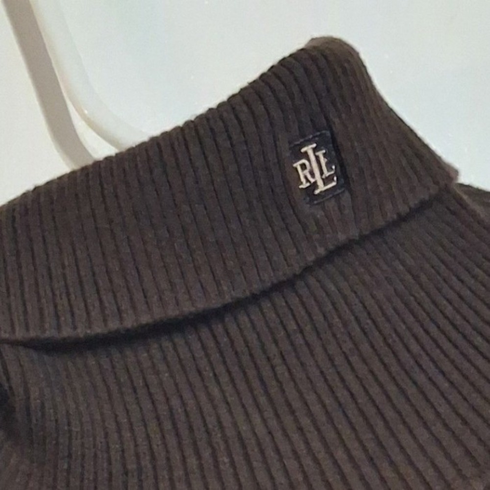 Vintage Lauren Ralph Lauren Turtleneck Women XL Brown Ribbed 90s Dark Academia - Picture 2 of 7